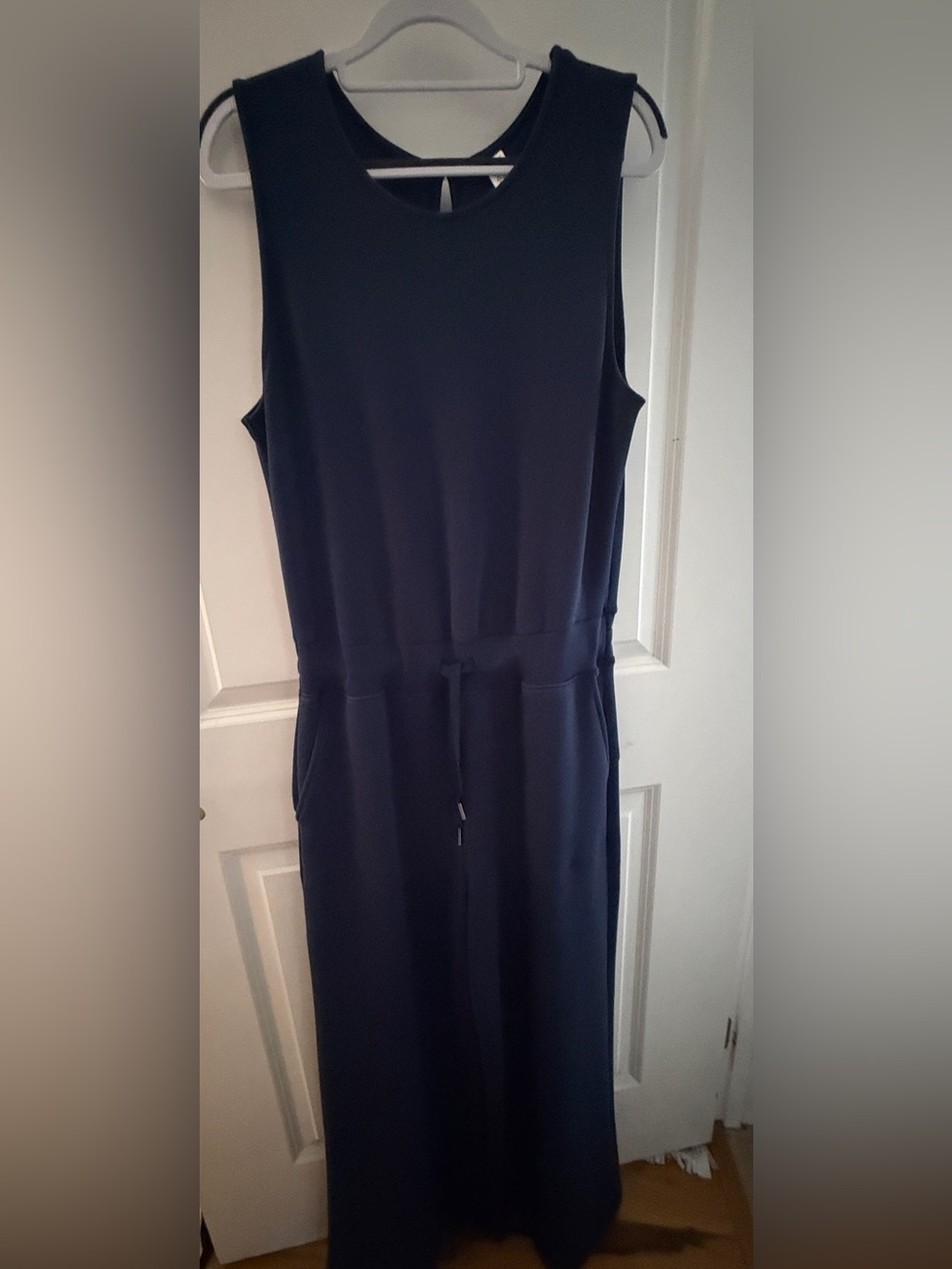 SPANX AirEssentials Sleeveless Jumpsuit Navy Size L Wide Leg Pockets